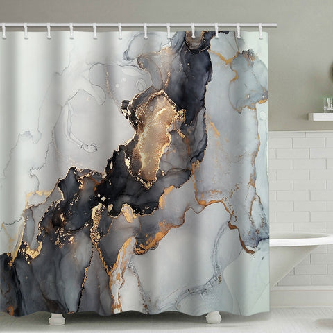 Black & Gold Marble - Premium Shower Curtain