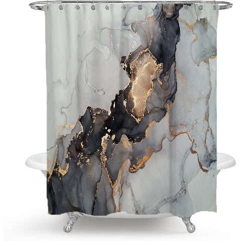 Black & Gold Marble - Premium Shower Curtain